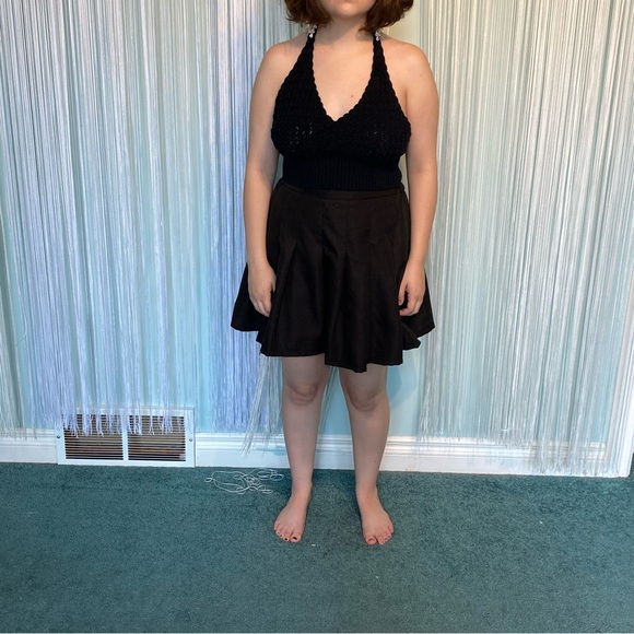 Black Crochet Knit Cropped Halter Top - Picture 10 of 16